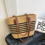 Striped Woven Beach Tote Bag