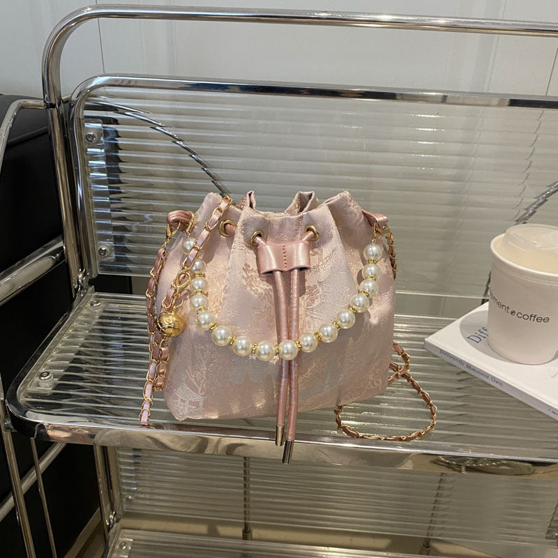 Elegant Floral Print Drawstring Bucket Bag