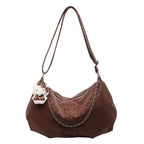 Ladies elegant hobo bag made of structured synthetic leather with detachable tag-https://detail.1688.com/offer/990311729867.html-Calm Wears-Braun-Size: With pendant-Calm Wears