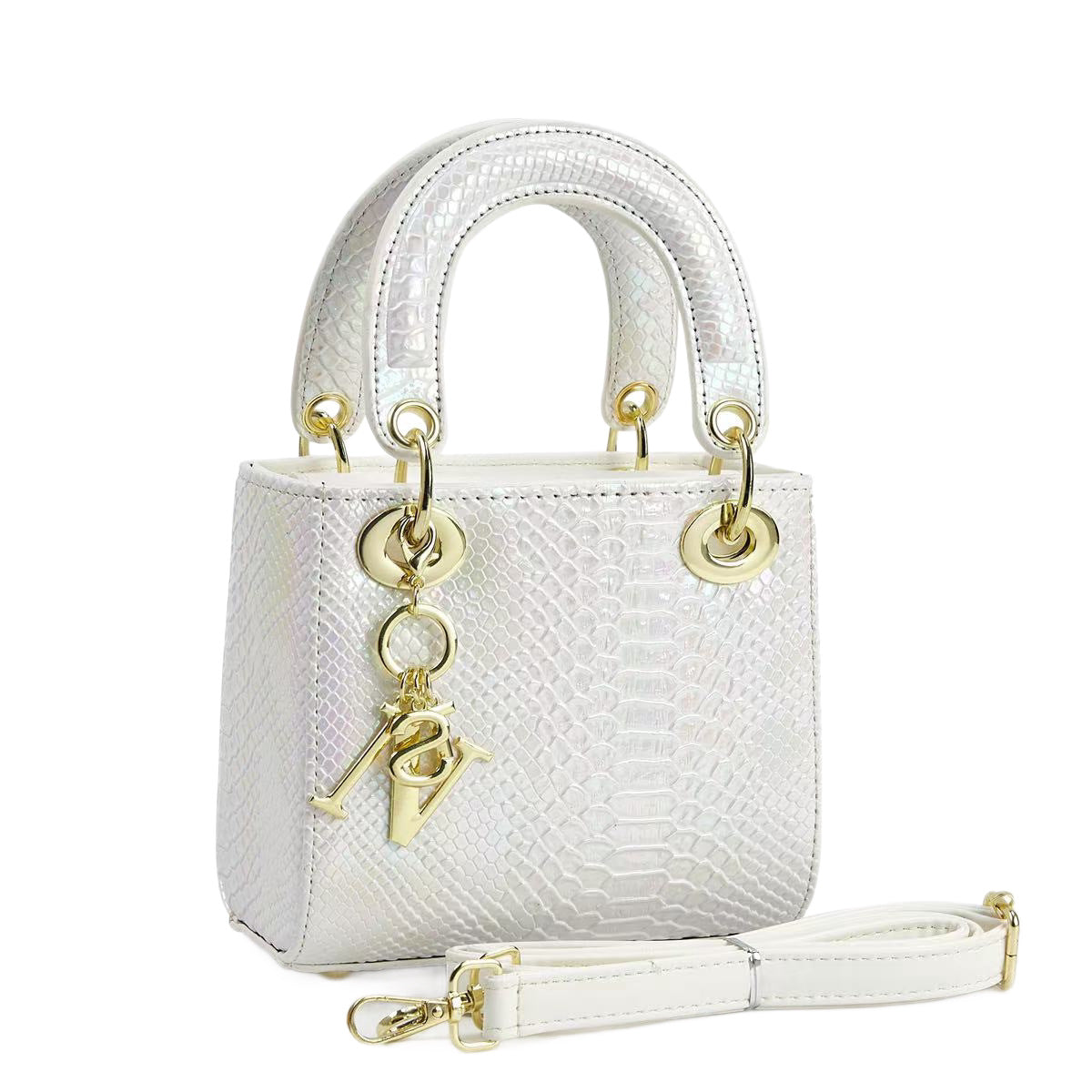 Ladies elegant mini handbag in modern snakeskin look with removable shoulder strap