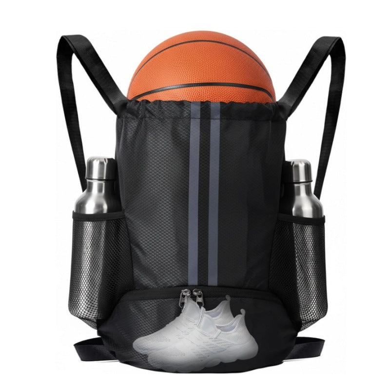 Sporty backpack with shoe compartment and water bottle holders
