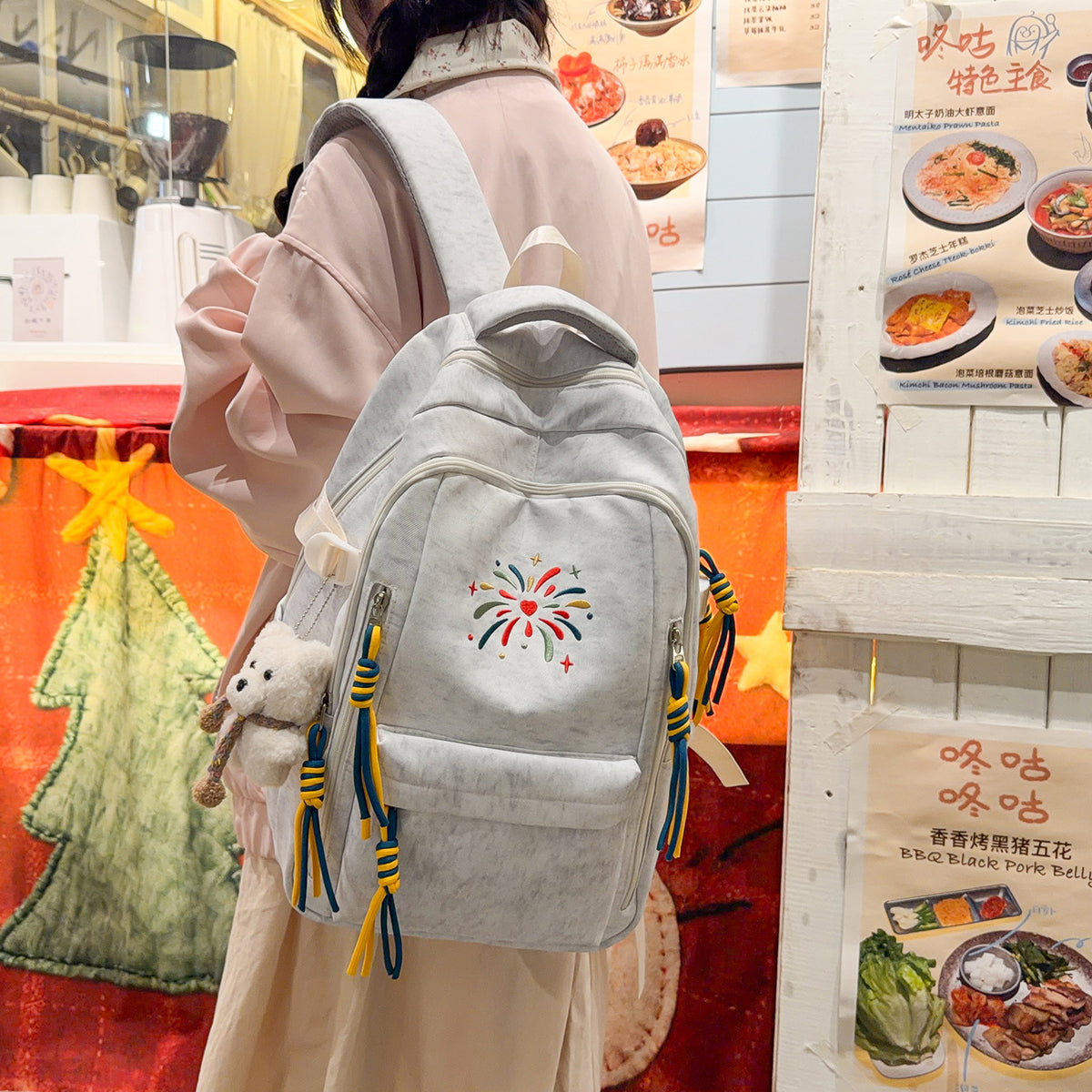 Backpack with Colorful Decorations and Innovative Compartments