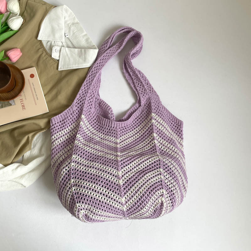 Ladies Crochet Tote Bag-https://detail.1688.com/offer/1031935985588.html-Calm Wears-Lilac-nothing-Calm Wears