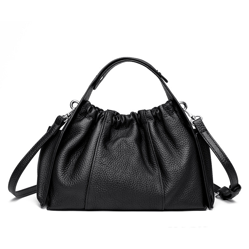 Textured Leather Drawstring Satchel