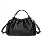 Textured Leather Drawstring Satchel