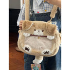 Plush Shoulder Bag with Dog Motif