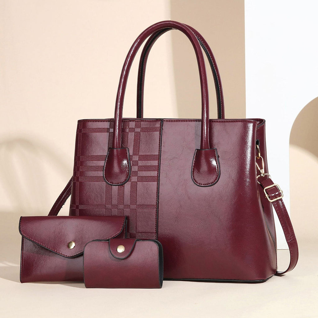 Ladies elegant tote handbag with detachable clutch and additional wallet-https://detail.1688.com/offer/1037958654494.html-Calm Wears-Wine red-3312525-Calm Wears