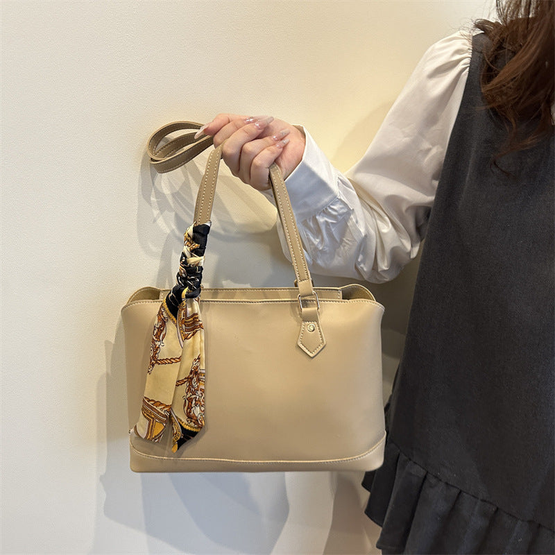 Elegant Structured Tote Bag with Decorative Scarf