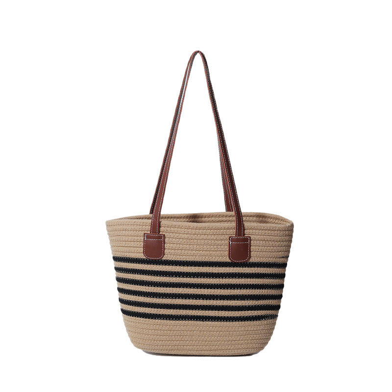 Striped Woven Beach Tote Bag