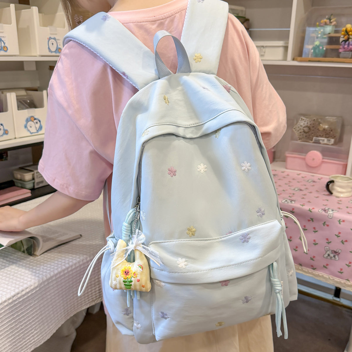 Embroidered Floral Print Backpack