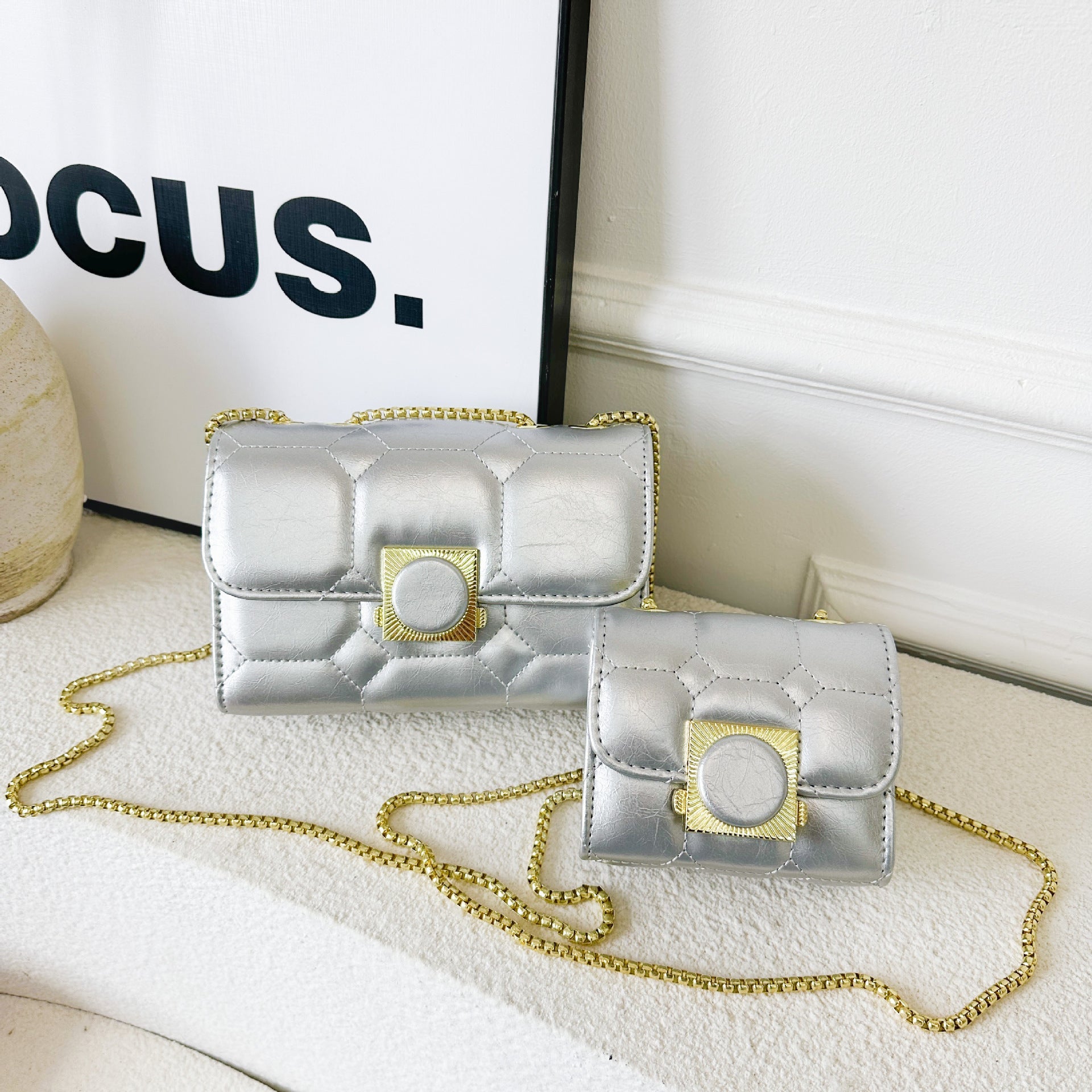 Ladies elegant wrist bag with coordinated mini wallet-https://detail.1688.com/offer/800704198353.html-Calm Wears-Silver-S-Calm Wears