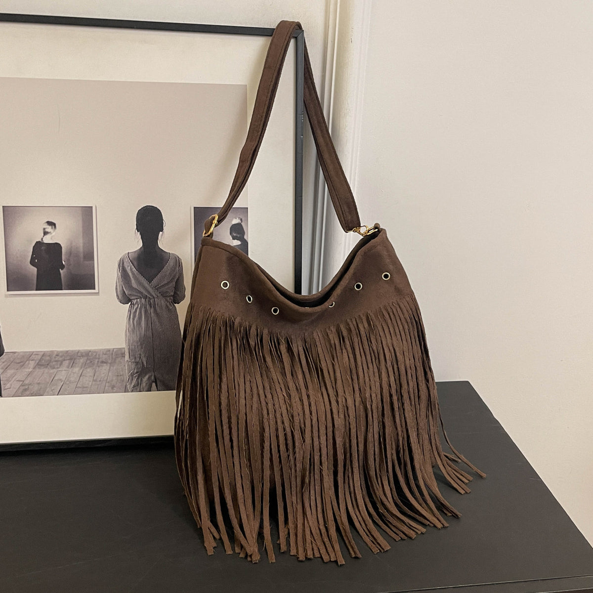 Suede Fringe Shoulder Bag