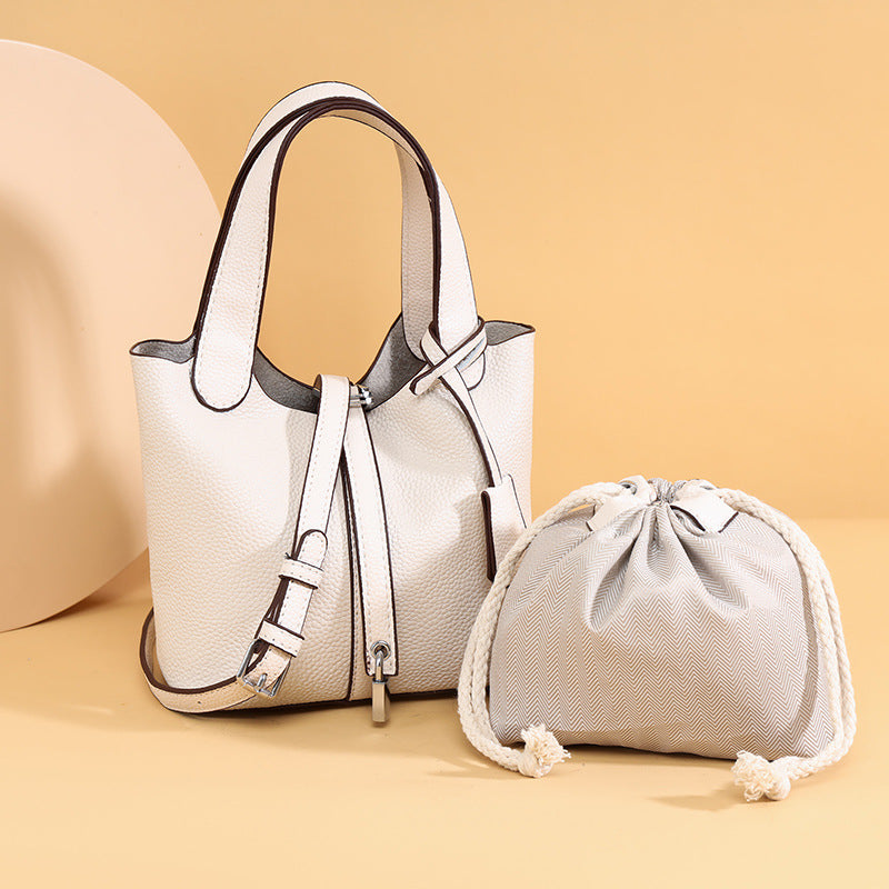 Dual-Compartment Textured Leather Tote Bag