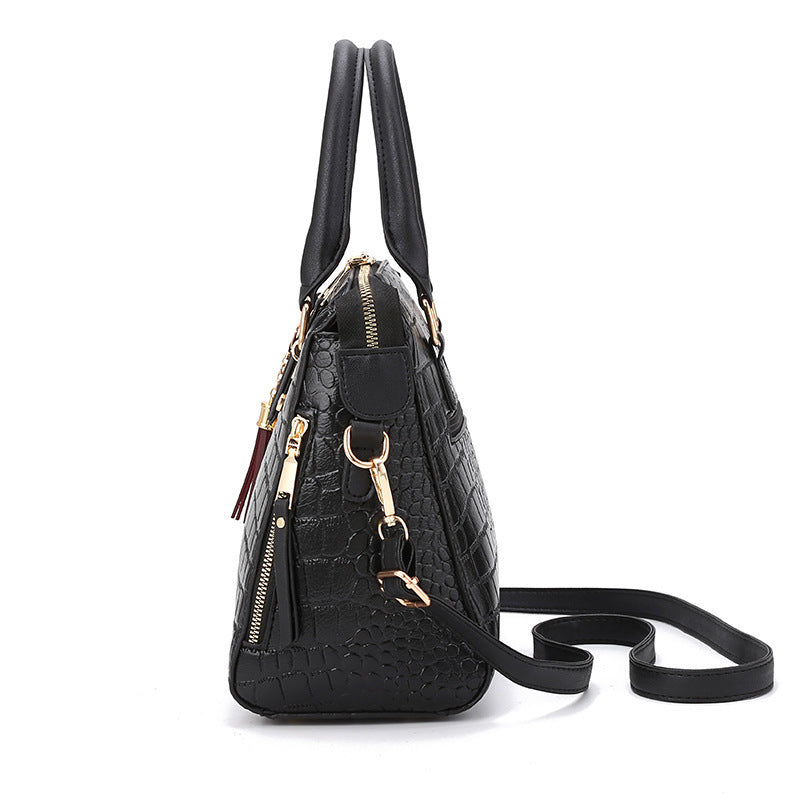 Women's high-quality tote handbag with stylish crocodile leather look and removable shoulder strap-https://detail.1688.com/offer/917026573268.html-Calm Wears-Black-28-Calm Wears