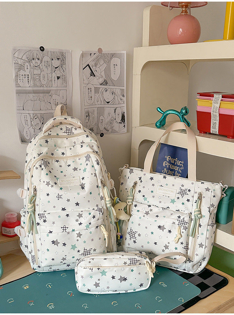 Starry Pattern School Backpack Set-https://detail.1688.com/offer/1065376284811.html-Calm Wears-White-Calm Wears