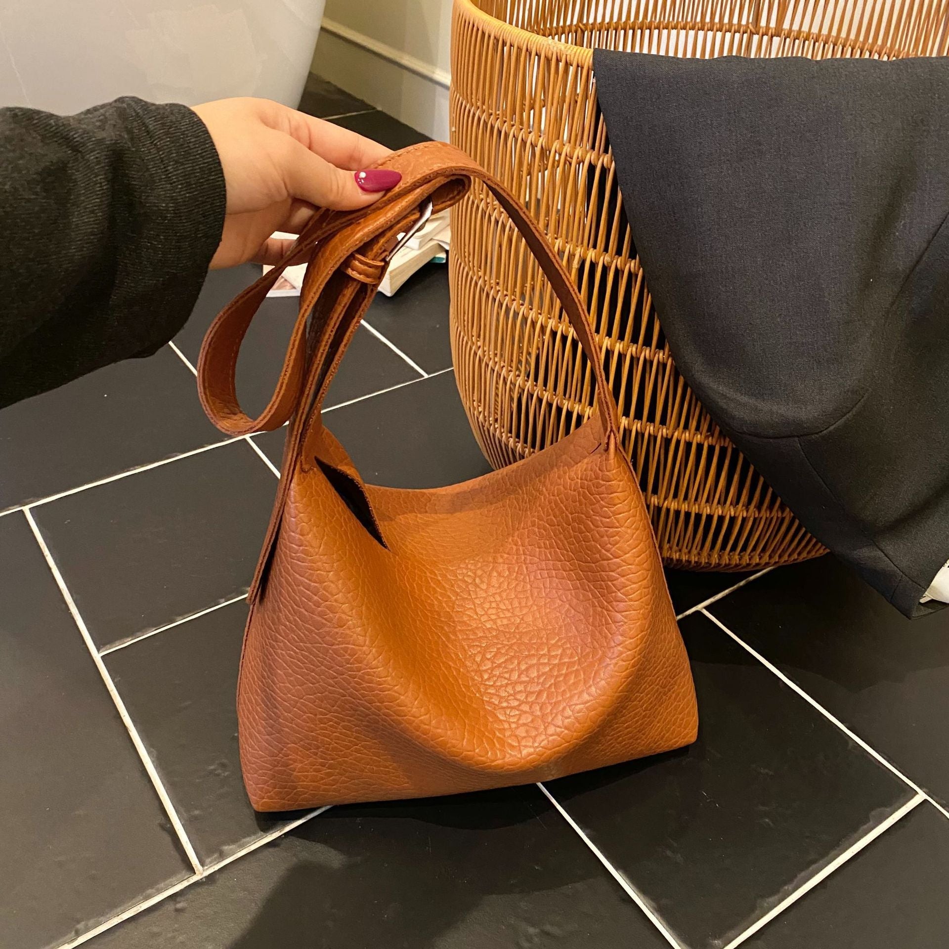 Women stylish shoulder bag with textured design-https://detail.1688.com/offer/994120254167.html-Calm Wears-Braun-nothing-Calm Wears