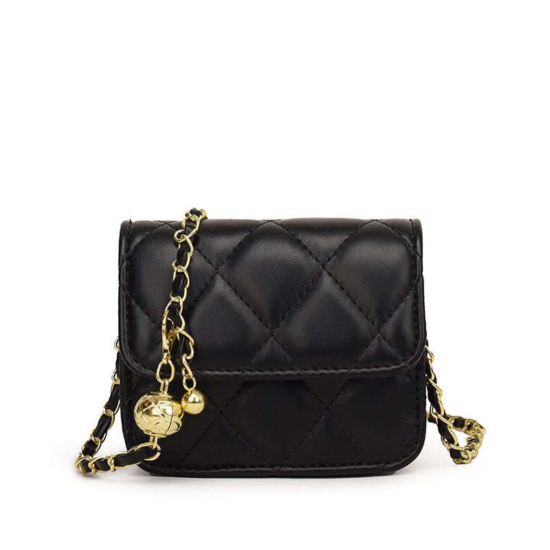 Ladies mini crossbody bag with shiny chain and charming pendant