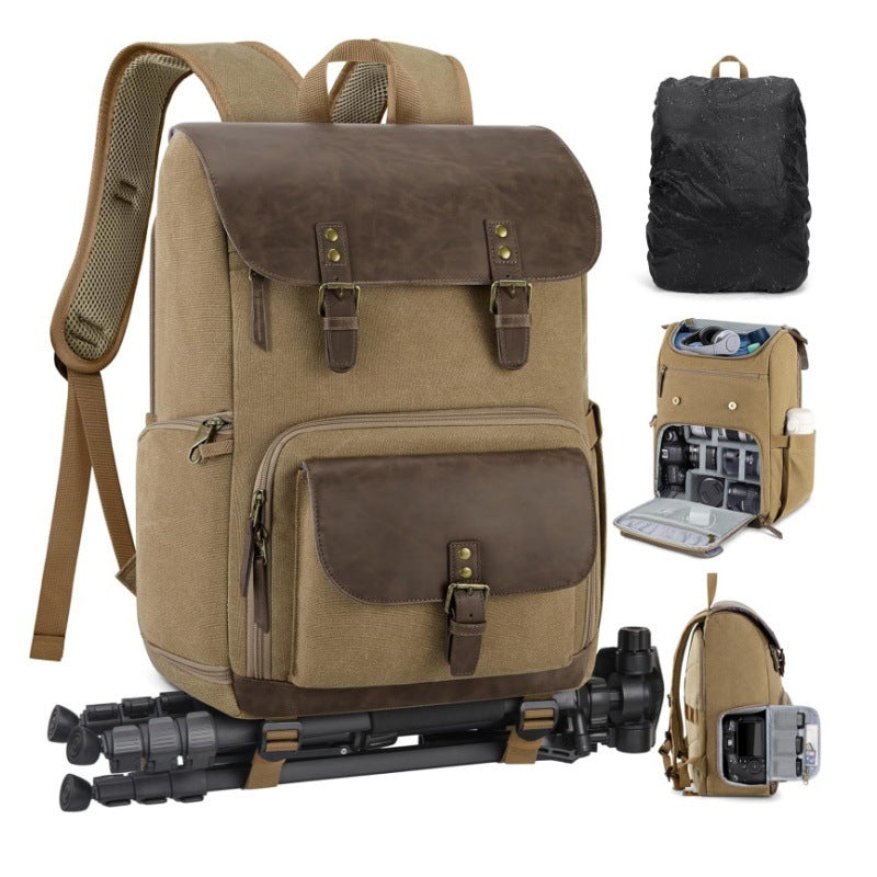 Multifunctional backpack with camera equipment compartments-https://detail.1688.com/offer/1043020947109.html-Calm Wears-Khaki-13*7*18 inch-Calm Wears
