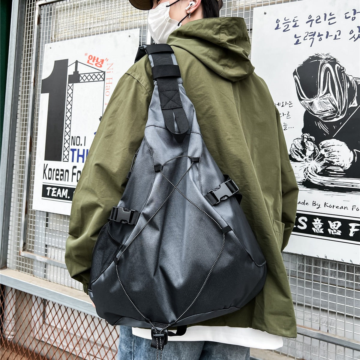 Sporty sling backpack with adjustable straps and practical organizer