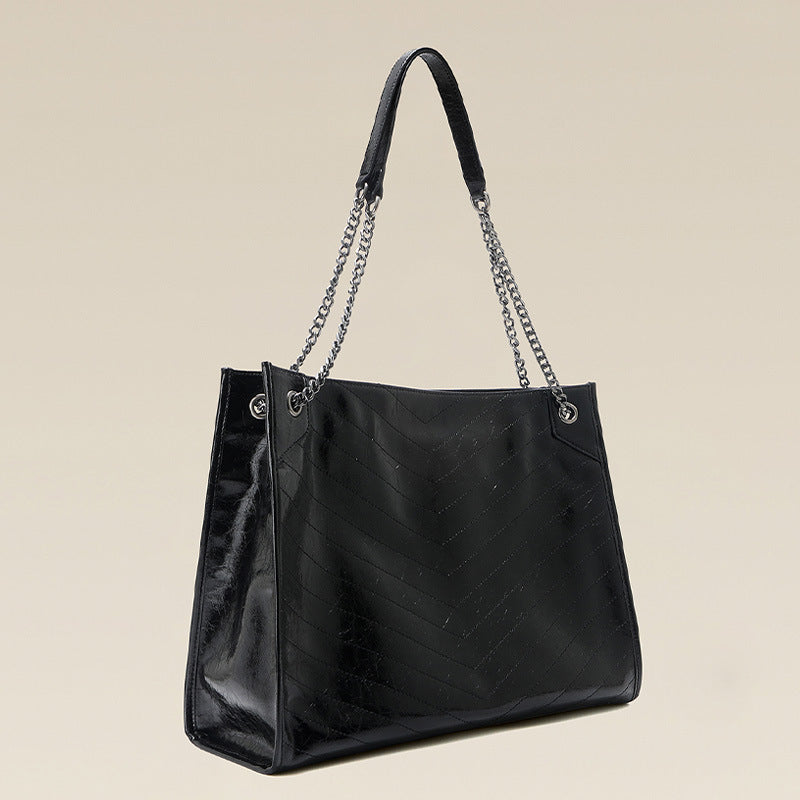Women's Tote Bag made of shiny faux leather with quilted pattern-https://detail.1688.com/offer/1039394774896.html-Calm Wears-Black-39-Calm Wears
