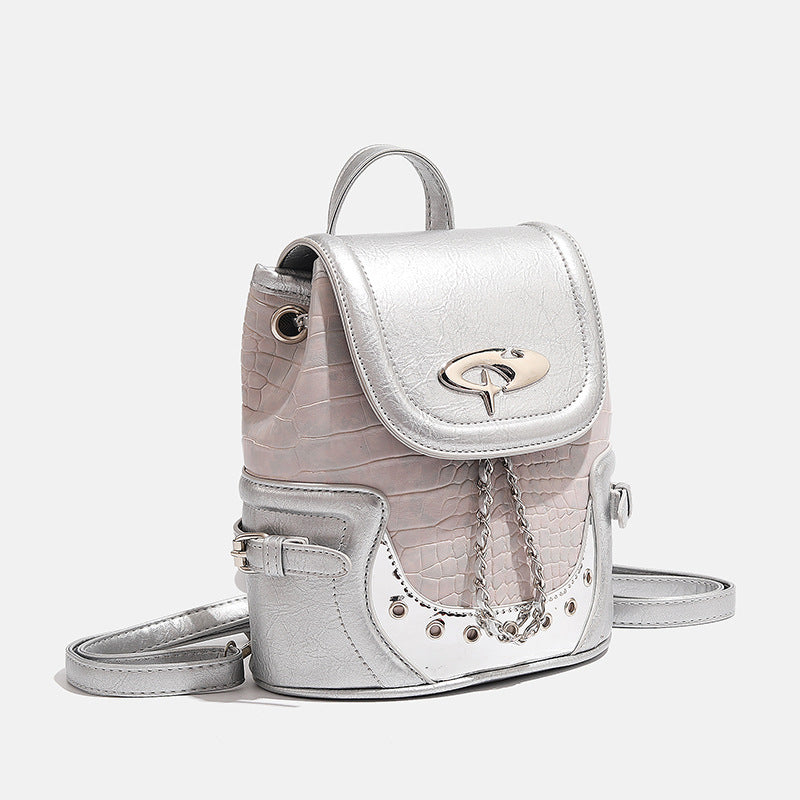 Fashionable Crocodile-Embossed Mini Backpack
