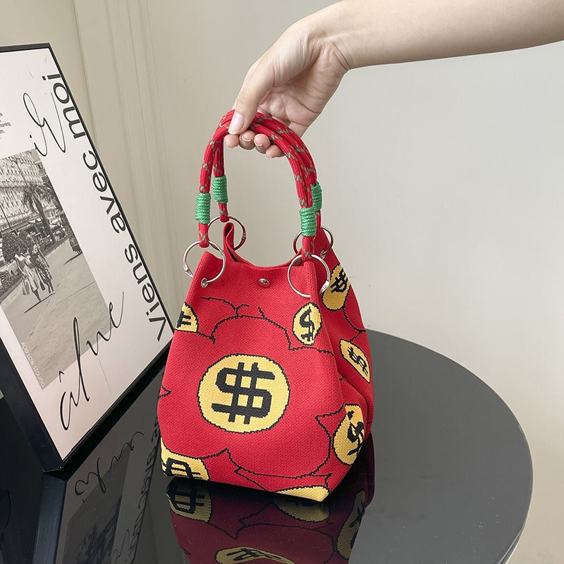 WoFloral Print Textured Handbag