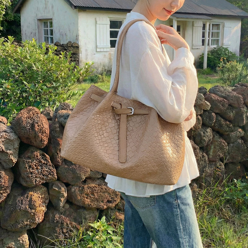Textured Leather Tote Bag
