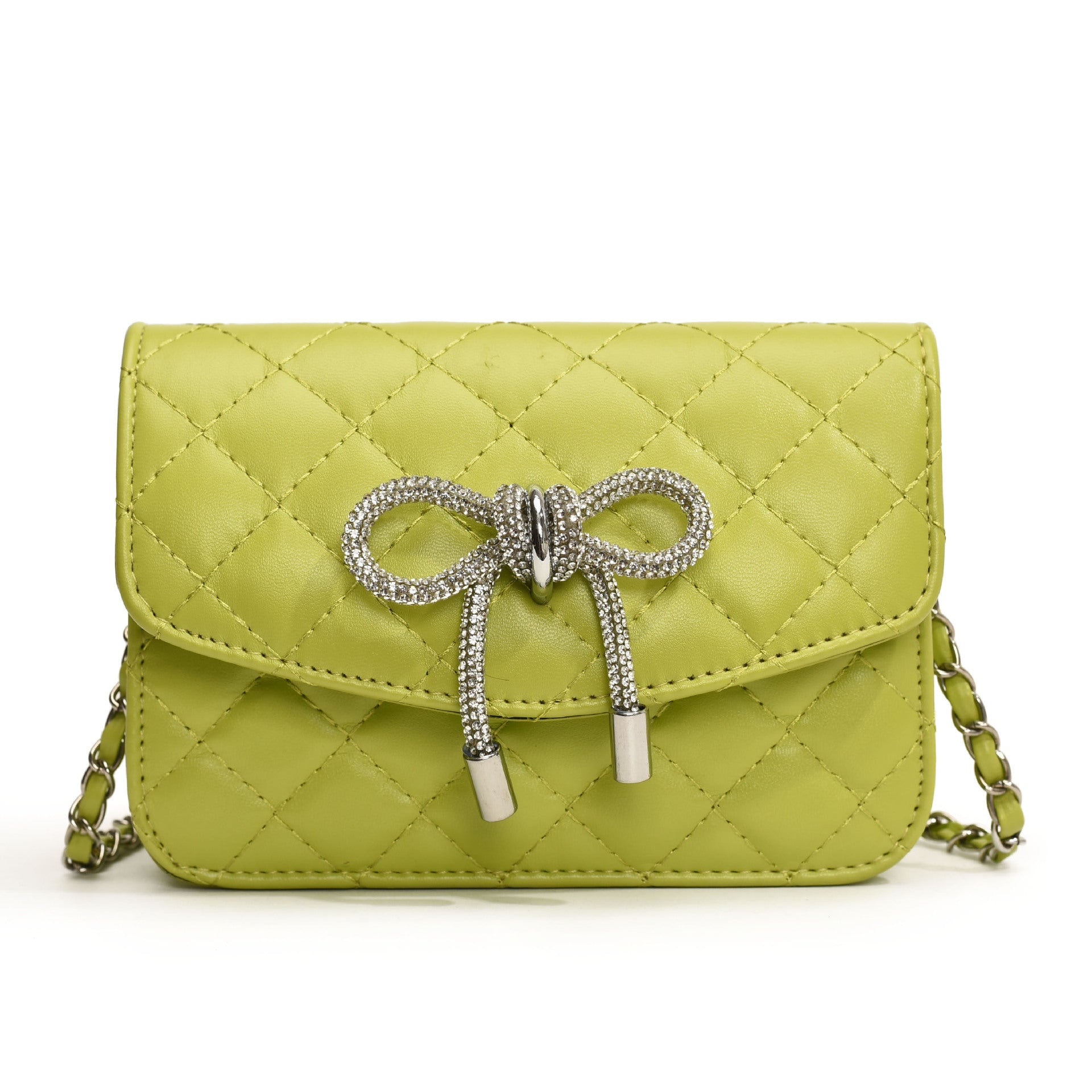 Ladies mini handbag with luxurious quilted pattern and sparkling chain pendant