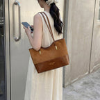 Stylish Suede and Leather Shoulder Tote Bag