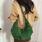 Textured Suede Hobo Bag with Decorative Studs