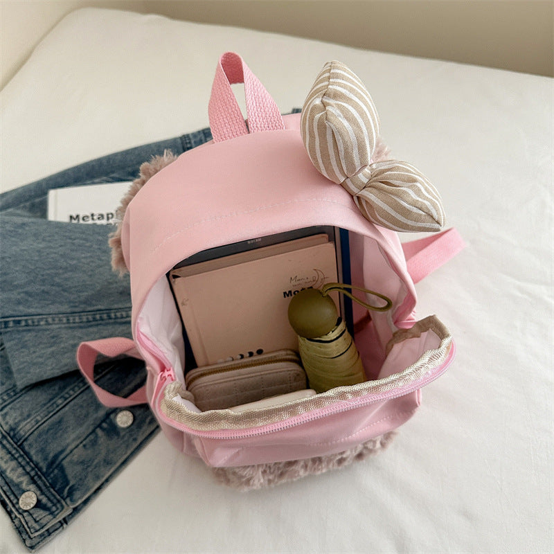 Backpack with Cute Animal Ear Design and Soft Fleece Application