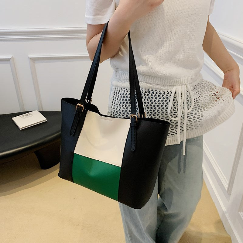 Versatile Color Block Tote Bag
