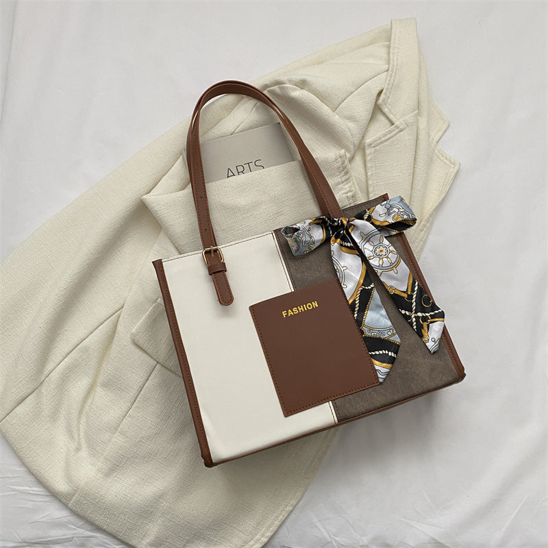 Women's tote bag with fashionable design and decorative silk ribbon-https://detail.1688.com/offer/790342881379.html-Calm Wears-Braun-nothing-Calm Wears