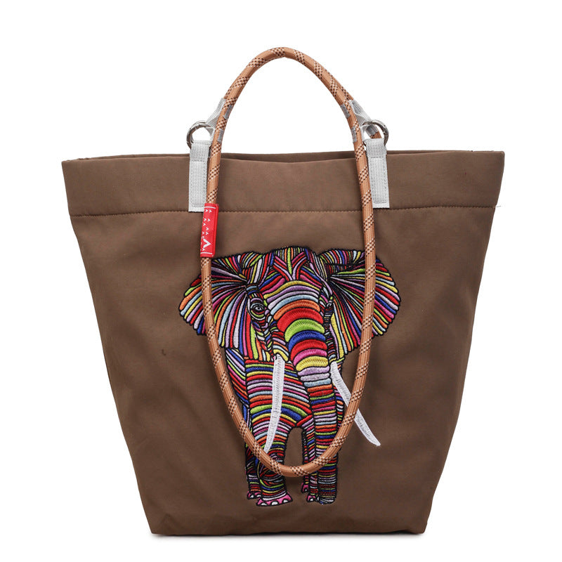 Women's casual tote bag with colorful elephant motif-https://detail.1688.com/offer/1016481794409.html-Calm Wears-Braun-S-Calm Wears