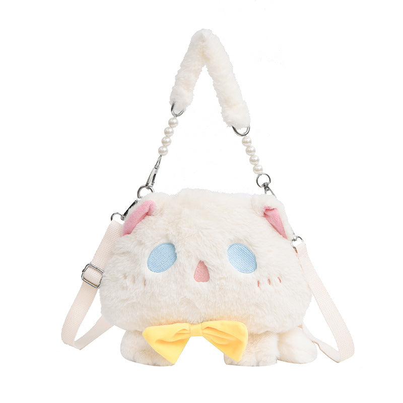 Plush Shoulder Bag with Cat Design