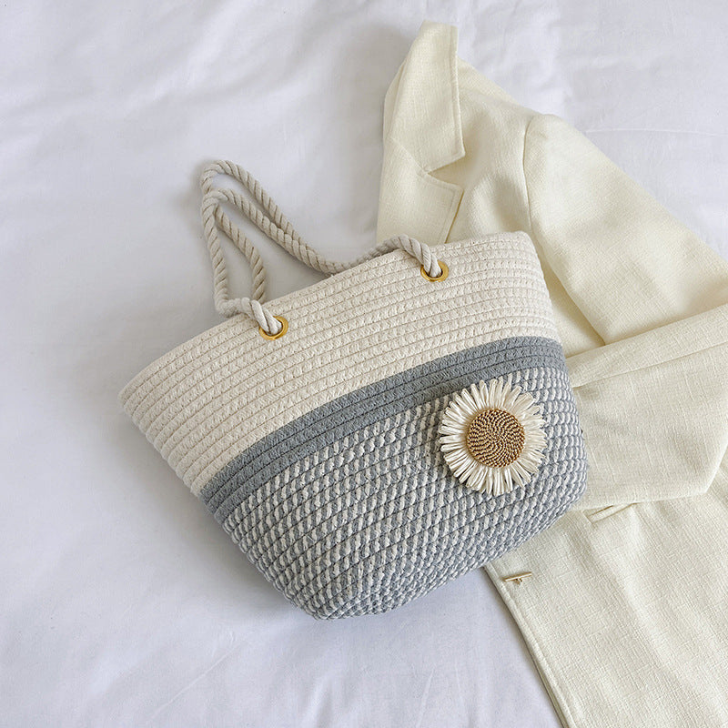 Handcrafted Floral Detail Straw Tote Bag