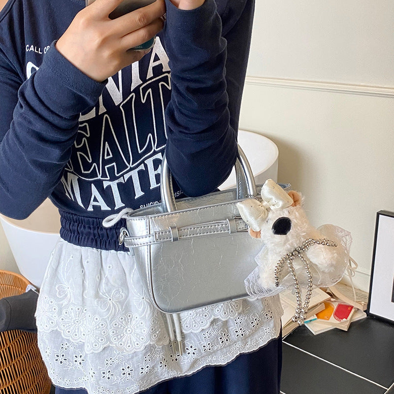 Women's mini bag with cute animal charm and detachable shoulder strap