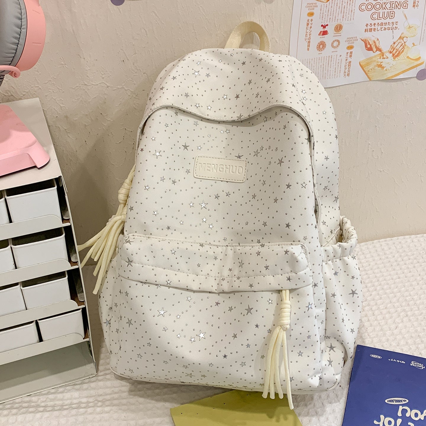 Star-Print Casual School Backpack-https://detail.1688.com/offer/1033679379725.html-Calm Wears-White-Calm Wears