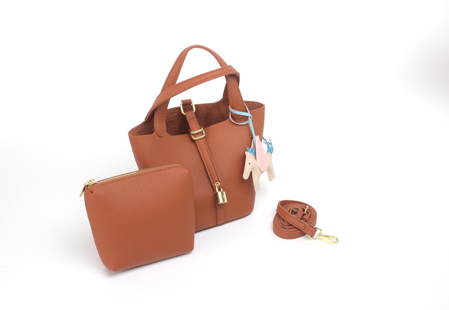 Women's hobo bag with removable mini organizer and charming animal pendant-https://detail.1688.com/offer/1006733368163.html-Calm Wears-Braun-Size: One size-Calm Wears