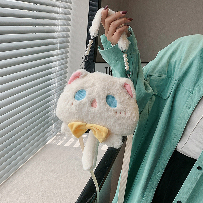 Plush Shoulder Bag with Cat Design
