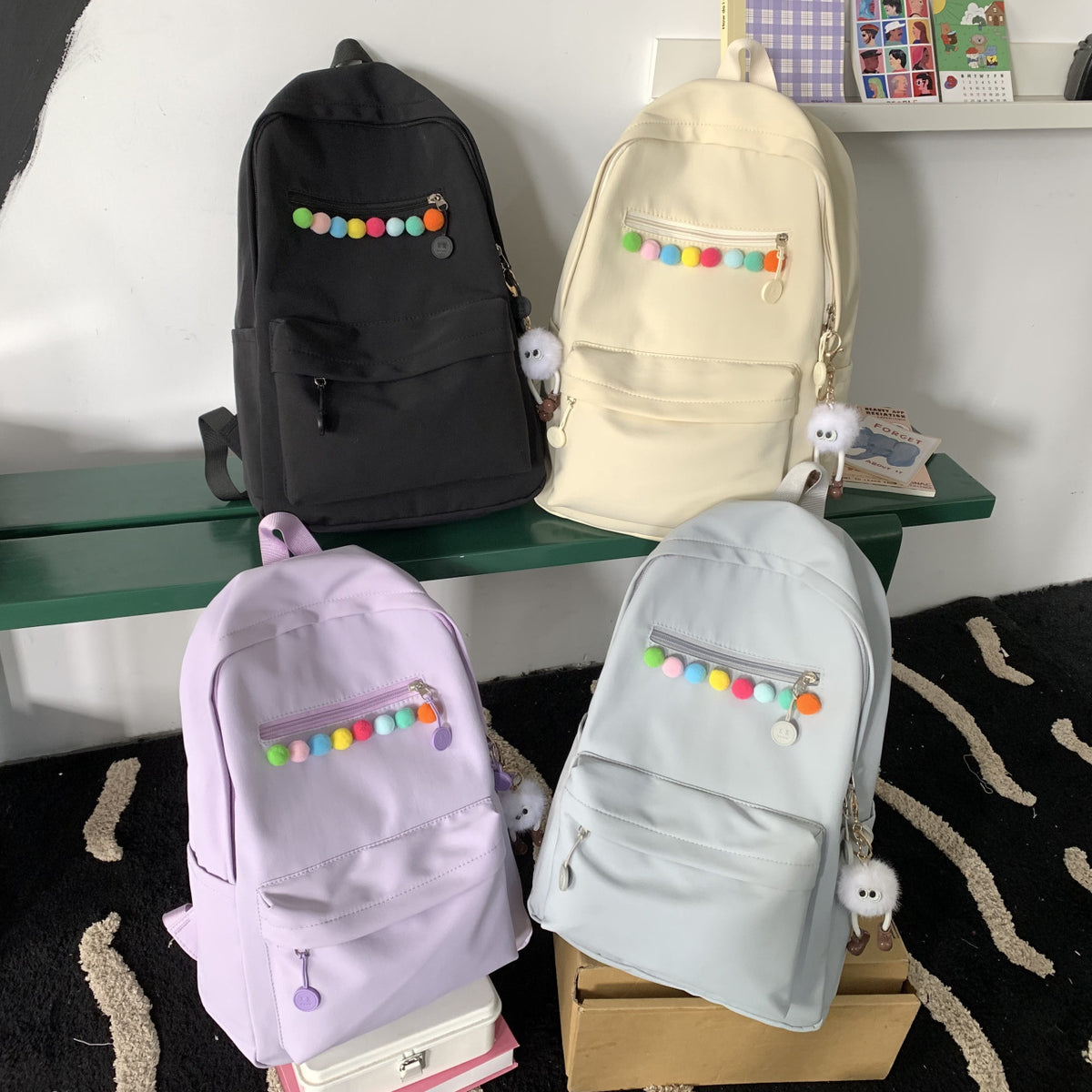 Practical backpack with colorful applications