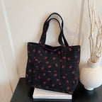 Playful Strawberry Print Corduroy Tote Bag