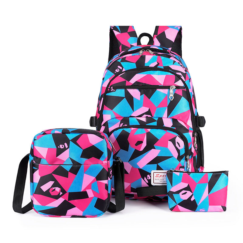 Versatile backpack set with creative geometric patterns