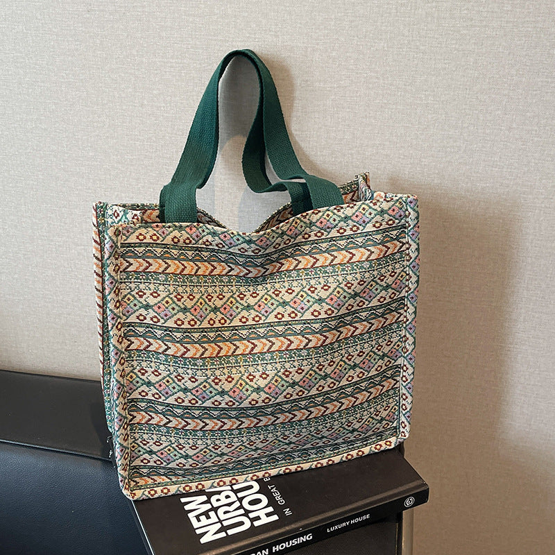 Women's shopping bag with artistic ethnic pattern-https://detail.1688.com/offer/921041996592.html-Calm Wears-Green-nothing-Calm Wears