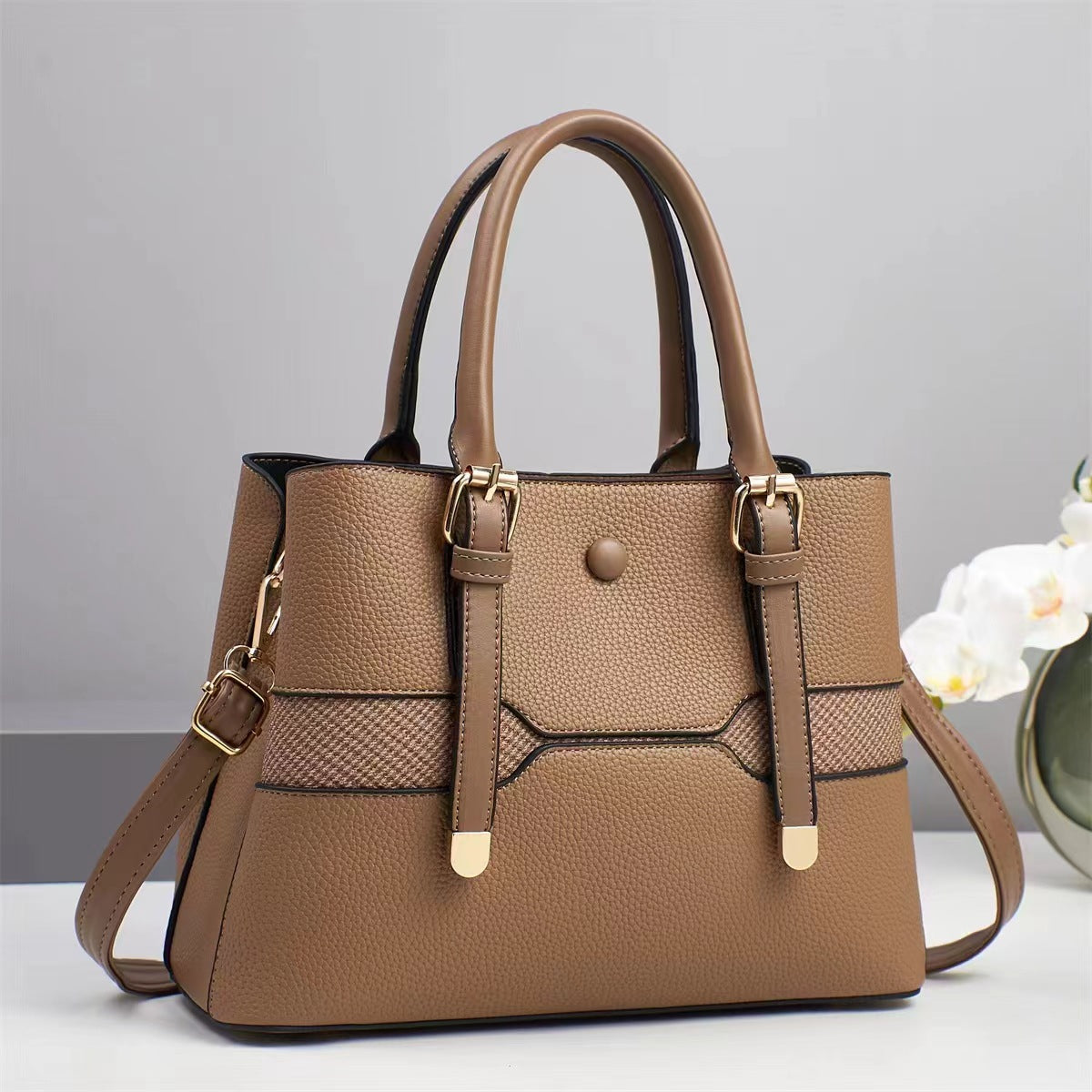 Women's Structured Tote Bag-https://detail.1688.com/offer/902596431945.html-Calm Wears-Khaki-281320-Calm Wears