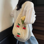Women Handmade Shoulder Bag with Playful Fruit Appliqués-https://detail.1688.com/offer/1013988186399.html-Calm Wears-Khaki-nothing-Calm Wears