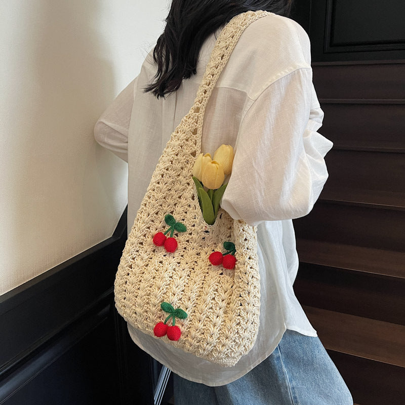 Women Handmade Shoulder Bag with Playful Fruit Appliqués-https://detail.1688.com/offer/1013988186399.html-Calm Wears-Khaki-nothing-Calm Wears