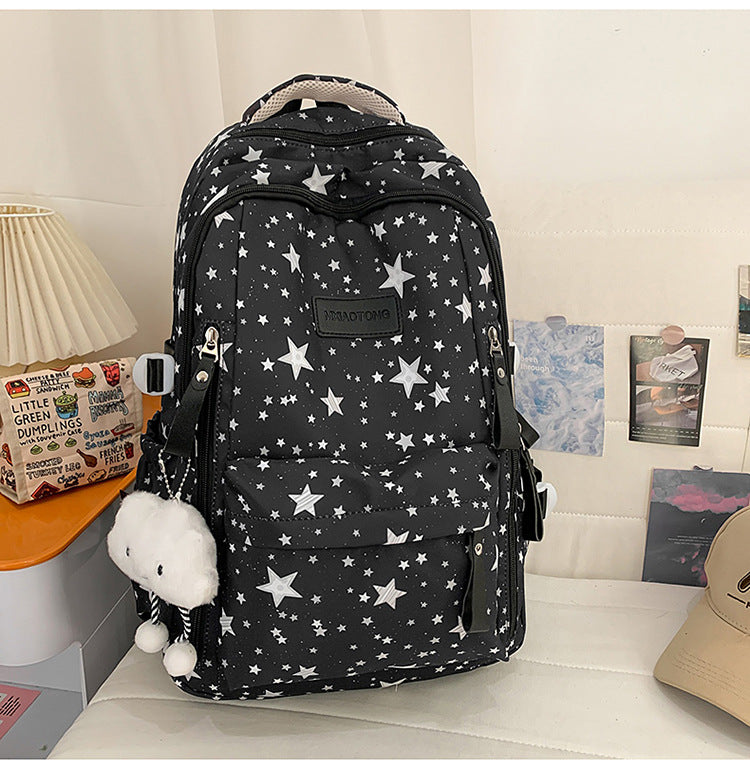 Star-Patterned Comfort School Backpack-https://detail.1688.com/offer/1053348141522.html-Calm Wears-Black-Calm Wears