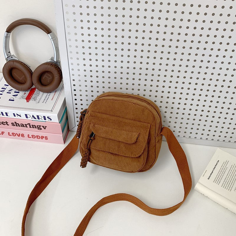 Compact Corduroy Crossbody Bag