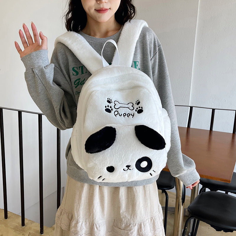 Plush backpack with dog design
